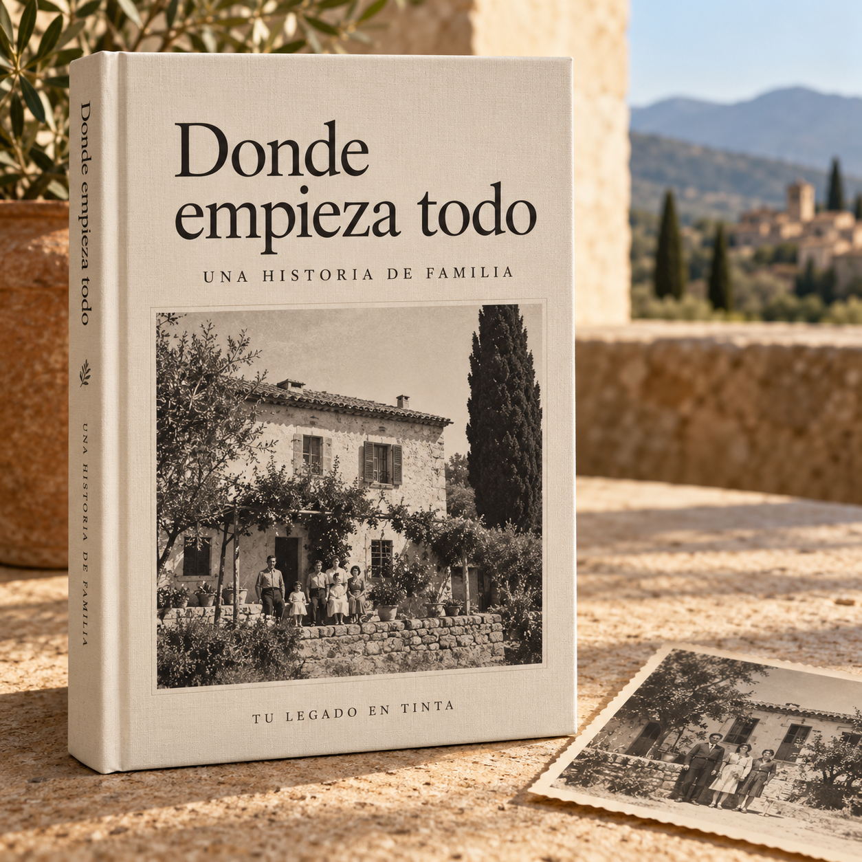 Historia familiar Donde empieza todo con cubierta marfil y fotografía de una casa